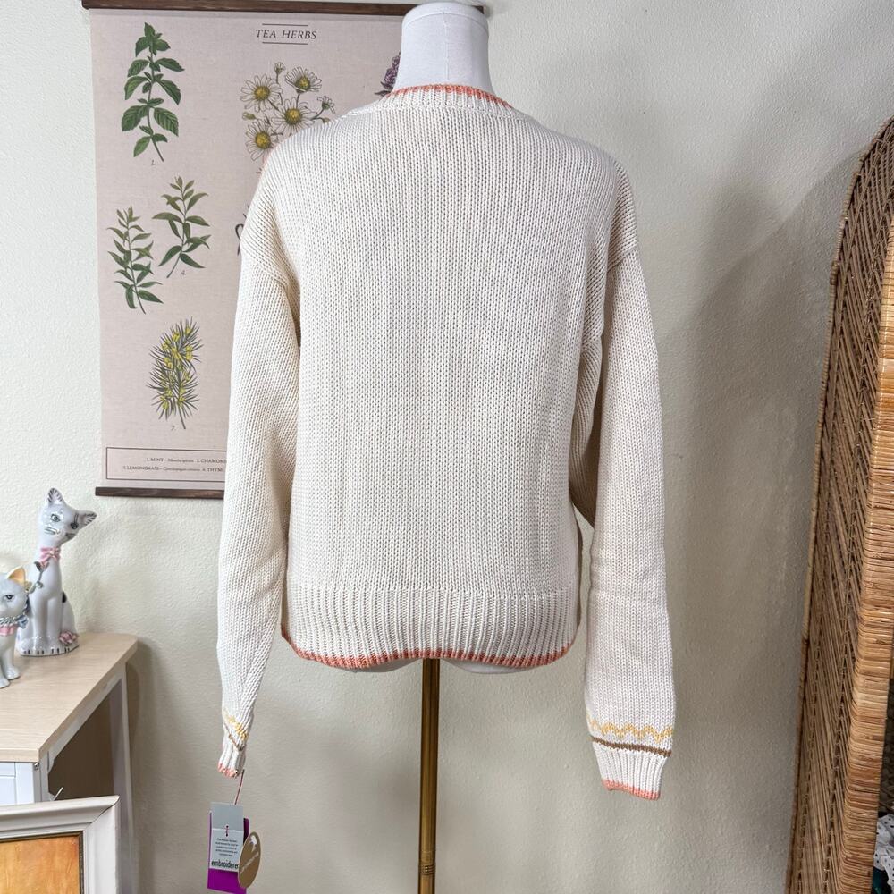 Vintage 80s Patchwork Embroidered Floral Sweater Grannycore Grandma Cottage L - Picture 5 of 9